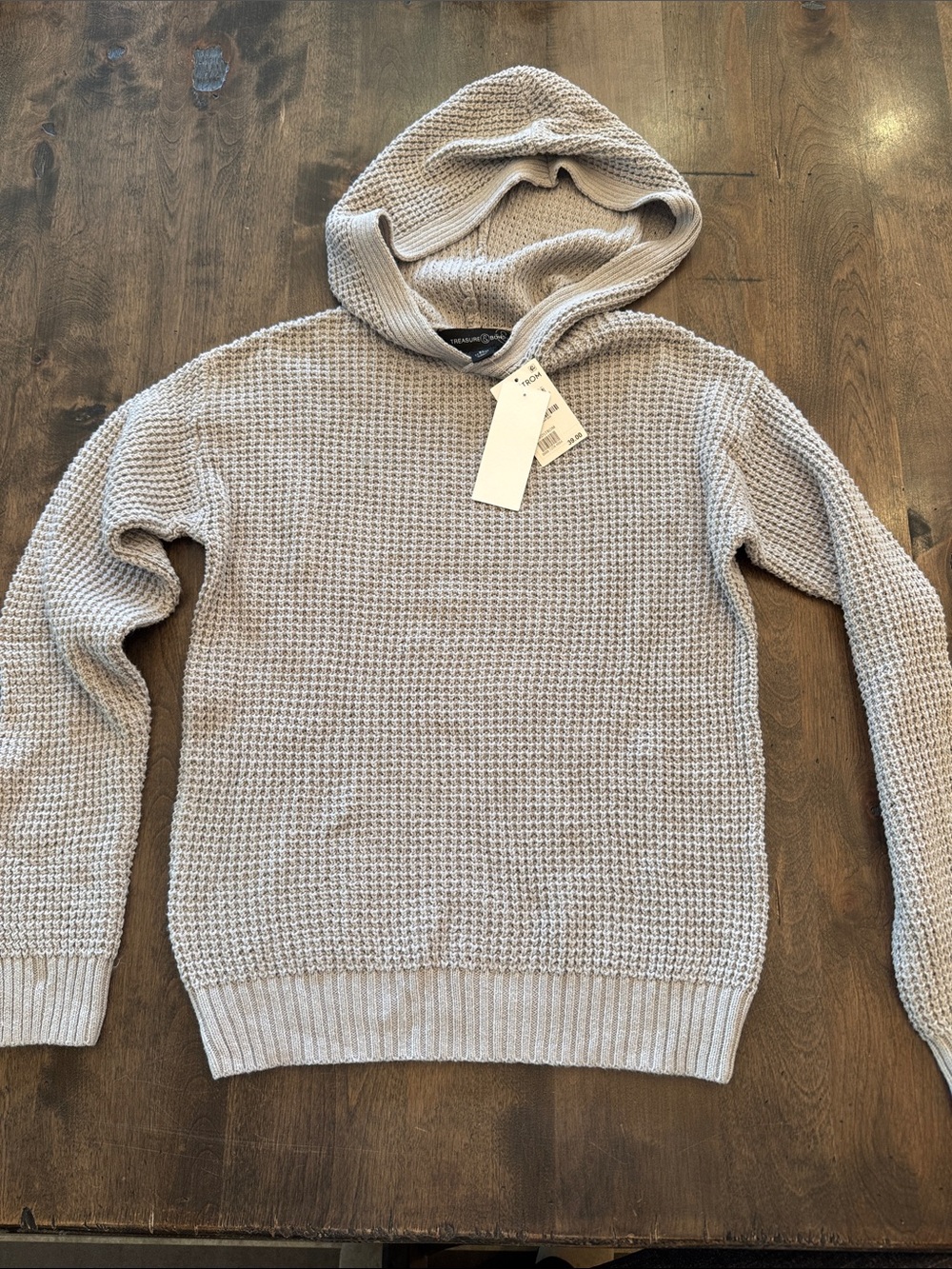 Youth XL (14/16) Light Gray Waffle-Knit Hooded Sweater